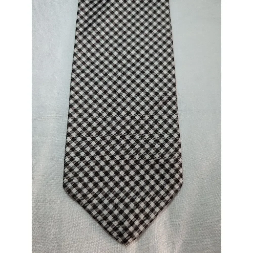 J Crew‎ Silk Handmade Gingham Brown White Neck Tie Preppy Occasion Formal